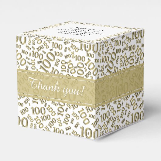 100番目の誕生日金ゴールド/白の乱数パターン フェイバーボックス (正面サイド)
