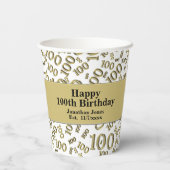100番目の誕生日金ゴールド/白の乱数パターン 紙コップ (裏面)