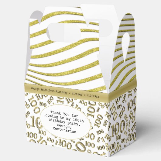 100番目の誕生日金ゴールド/白の番号パターン フェイバーボックス (オープン)