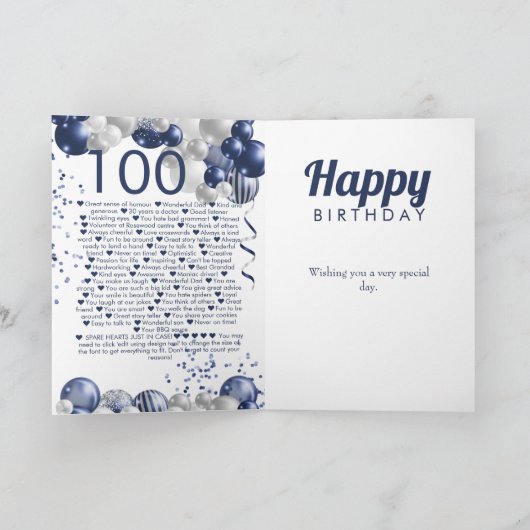 100番目の誕生日100私たちはあなたを愛する理由 カード (内部)