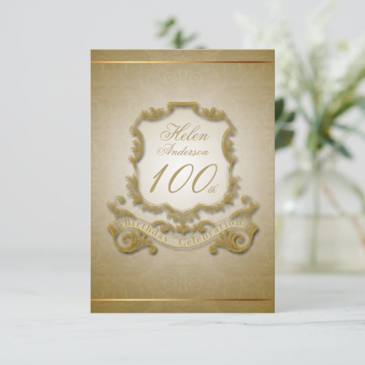 100番目の誕生祝いカスタムヴィンテージ枠 招待状 (スタンド正面)