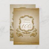 100番目の誕生祝いカスタムヴィンテージ枠 招待状 (正面/裏面)