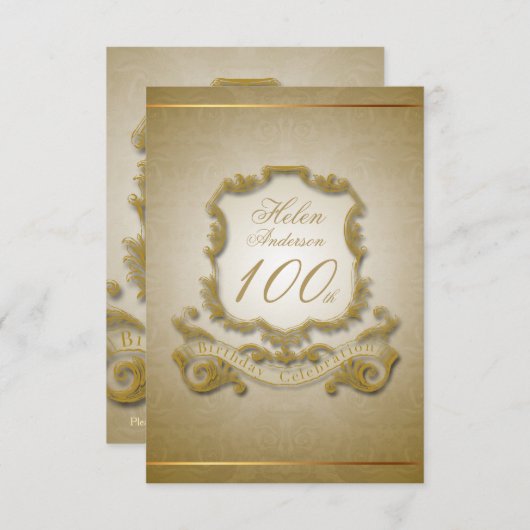 100番目の誕生祝いカスタムヴィンテージ枠 招待状 (正面/裏面)