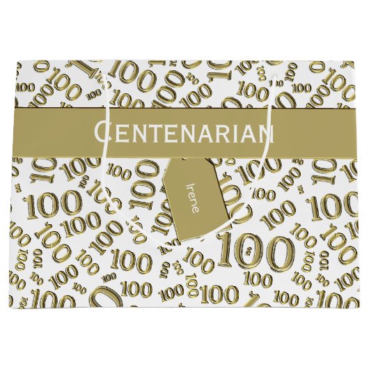 100番目の金ゴールド乱数パターン ラージペーパーバッグ (正面)