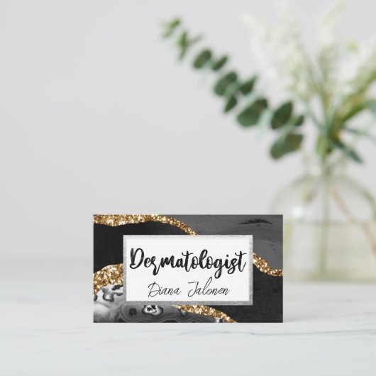100皮膚科アポイントメントリマインダー黒金ゴールド 名刺 (スタンド正面)