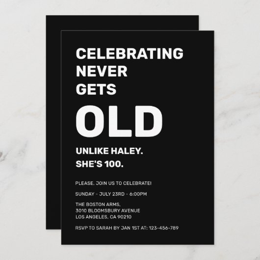 100祝誕生日に戻るおもしろいこと無し 招待状 (正面/裏面)