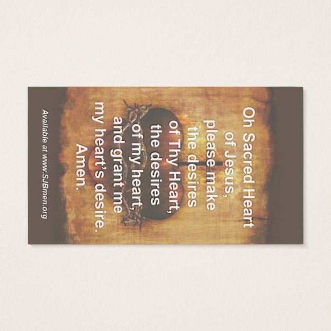 100神聖なハート祈りの言葉カード (裏面)