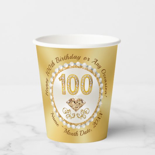 100素晴らしth、誕生日紙カップパーソナライズされた、 紙コップ (正面)