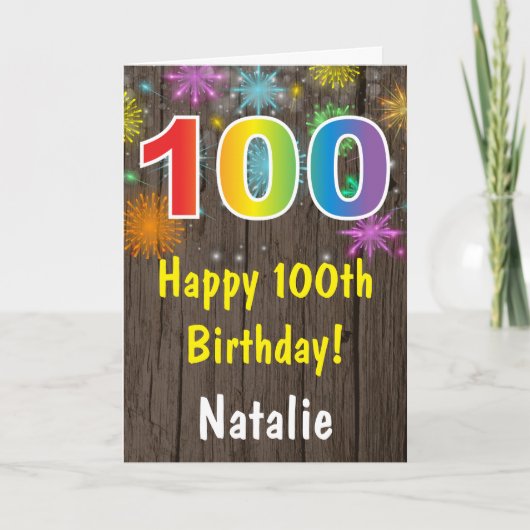 100素朴誕生日レインボーカラフル花火 カード (正面)