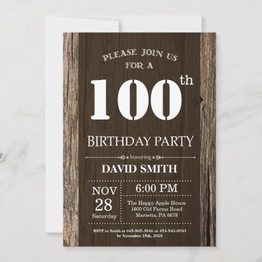100素朴誕生日招待状ヴィンテージウッド 招待状 (正面)