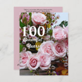 100美しい年!-誕生日パーティ/ピンクのバラ 招待状 (正面/裏面)