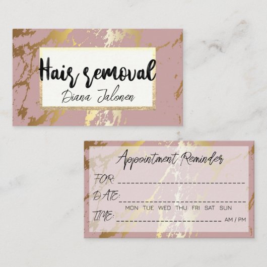 100脱毛アポイントメントリマインダーピンク大理石 名刺 (正面/裏面)