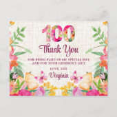 100花フローラリネン100誕生日ありがとう ポストカード (正面)