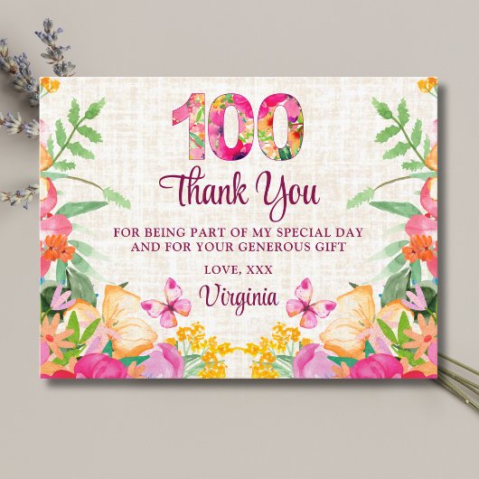100花フローラリネン100誕生日ありがとう ポストカード