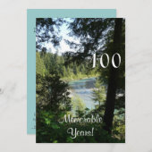 100記憶に残る年/誕生祝い-レイクビュー 招待状 (正面/裏面)