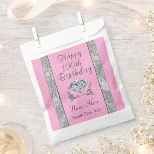 100誕生日お気に入りのバッグパーソナライズされた、あなたのテキスト フェイバーバッグ (クリップ留めされた状態)