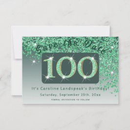 100誕生日の光沢のある緑のグリッター セーブザデート
