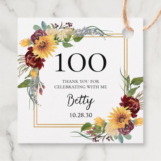 100誕生日ひまわり フェイバータグ (裏面)