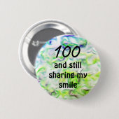100誕生日まだ笑顔の青い緑のネクタイ染料 缶バッジ (正面&裏面)