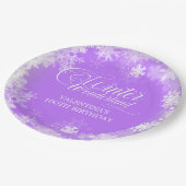 100誕生日ウィンターワンダーランドスノーフレークパープル ペーパープレート (アングル)