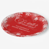 100誕生日ウィンターワンダーランドスノーフレークレッド ペーパープレート (アングル)