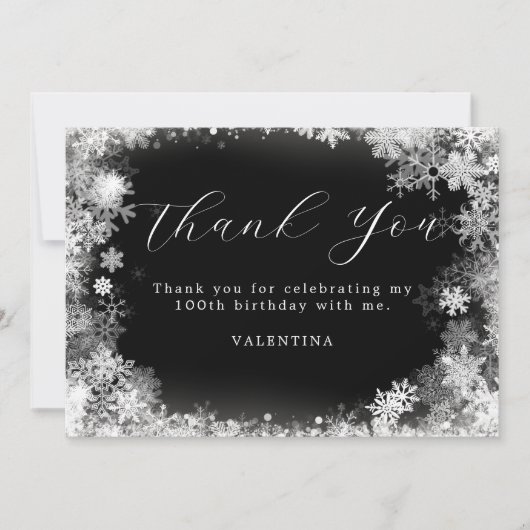 100誕生日ウィンターワンダーランドスノーフレーク サンキューカード (正面)