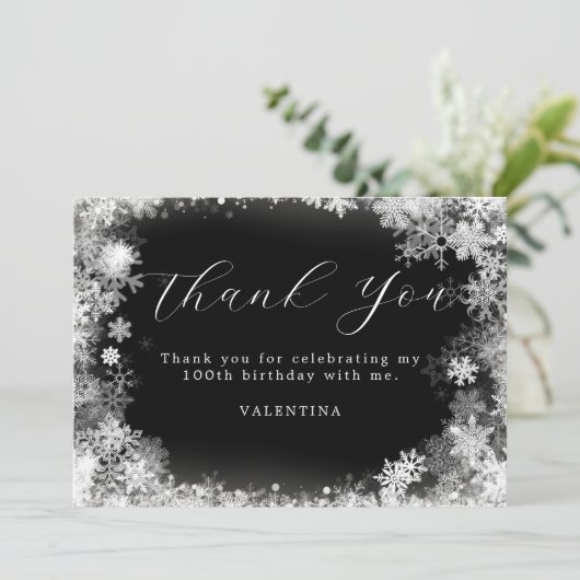 100誕生日ウィンターワンダーランドスノーフレーク サンキューカード (スタンド正面)