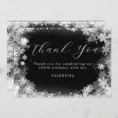 100誕生日ウィンターワンダーランドスノーフレーク サンキューカード (正面/裏面)