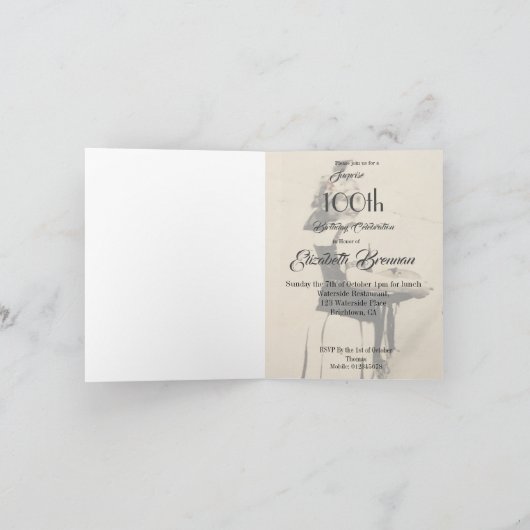 100誕生日エレガントモノグラム写真折り畳み 招待状 (内部)