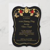 100誕生日エレガント金ゴールドレッドローゼブラック 招待状 (裏面)