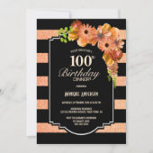100誕生日オレンストライプのジフローラディナーパーティー 招待状 (正面)