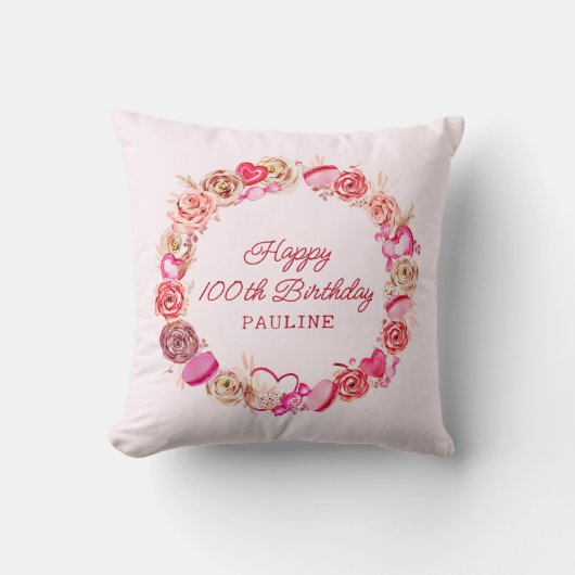 100誕生日ギフトピンクローズ渦巻形のハート クッション (正面)