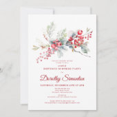 100誕生日グリーンリーレッドベリーサプライズパーティー 招待状 (正面)