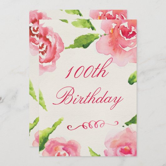 100誕生日シック水カラーバラ 招待状 (正面/裏面)