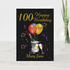 100誕生日シャンパンブラック金ゴールド カード