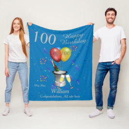 100誕生日シャンパンブルーフリースブランケット フリースブランケット