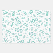 100誕生日ティール(緑がかった色)/白の乱数パターン ラッピングペーパーシート (正面3)