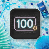 100誕生日ネオンサインオンブリック ペーパープレート (パーティー)