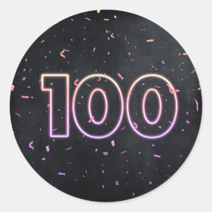 100誕生日ネオンサインBlackSti ラウンドシール