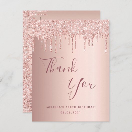 100誕生日バラ金ゴールドグリッターがドライ感謝していブする ポストカード (正面/裏面)