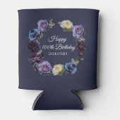 100誕生日パーソナライズされたムーディパープル花 缶クーラー (正面)