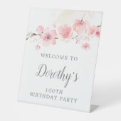 100誕生日ピンクさくらんぼブロッサムフローラ 台座サイン (正面)