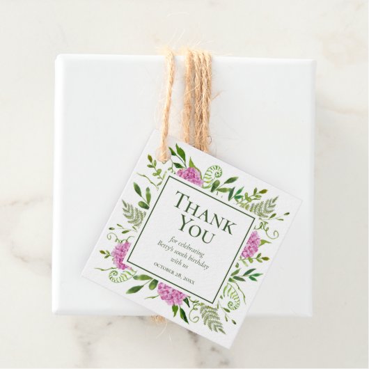 100誕生日ピンクアジサイありがとう フェイバータグ (インサイチュ)