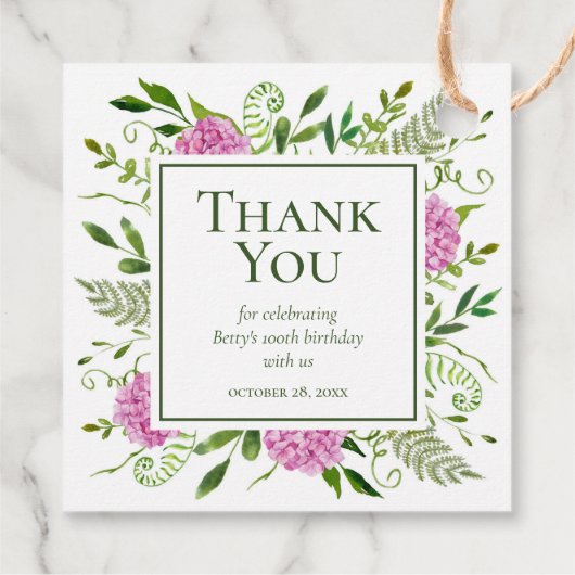 100誕生日ピンクアジサイありがとう フェイバータグ (裏面)