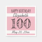 100誕生日ピンクパーソナライズされた紙ナプキンス スタンダードカクテルナプキン (正面)