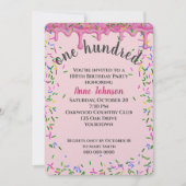 100誕生日ピンク色のアイシングと散水 招待状 (正面)