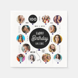 100誕生日フォトバルーン スタンダードカクテルナプキン