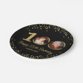 100誕生日フォトブラックエレガント金ゴールドグリッター ペーパープレート (アングル)