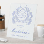 100誕生日フランスのヴィンテージブルーフローラクレスト 台座サイン (インサイチュ)