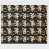100誕生日ブラックと金ゴールドグリッターバルーン ラッピングペーパー (フラット)